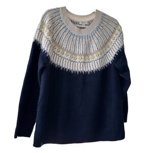 Style & Co Fair Isle Sweater Plus Size 1X Navy‎ and Beige Embroidered Fringe